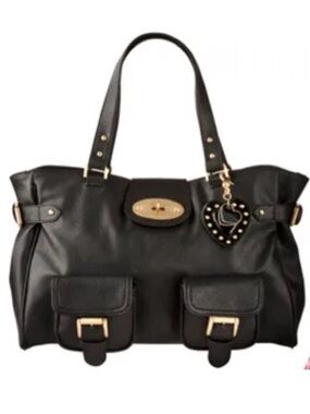 NEW MULBERRY Large Tote Bag Black w/ Heart Bag Charm Gold 2010 Mulberry x Target